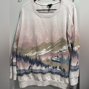 Torrid Pink and Cream Crew Neck Sweater with Scenic Design